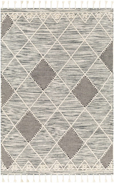 Black Hand Woven 100% Wool Global Rectangle Handmade rug, Indoor use only, has fringe, non-washable. runner also available
