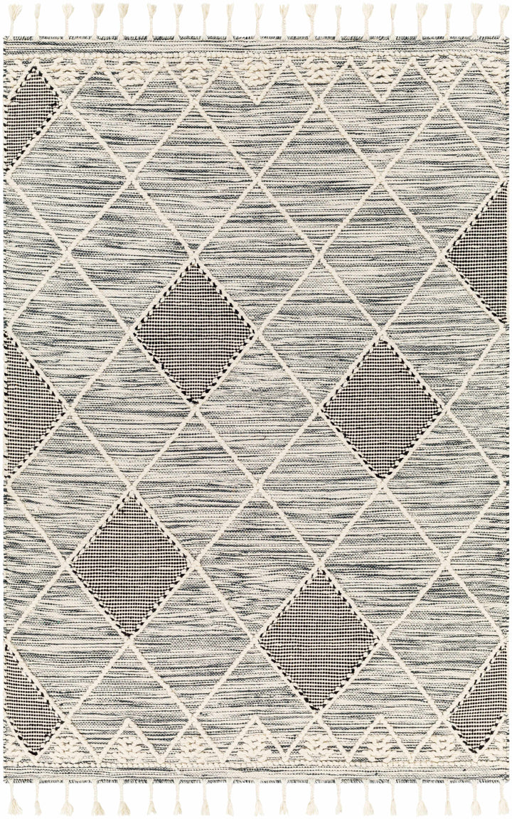 Black Hand Woven 100% Wool Global Rectangle Handmade rug, Indoor use only, has fringe, non-washable. runner also available