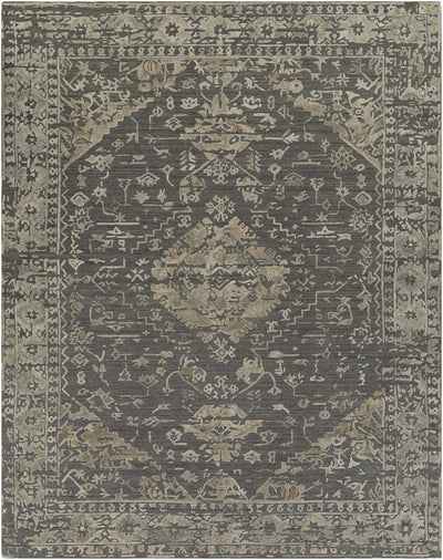 Charcoal Hand Loomed 70% Viscose, 30% Wool Traditional Rectangle Handmade rug, Indoor use only, no fringe, non-washable.