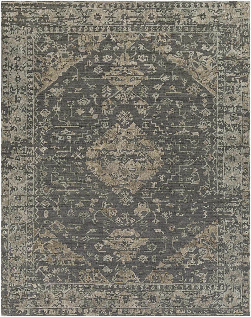 Charcoal Hand Loomed 70% Viscose, 30% Wool Traditional Rectangle Handmade rug, Indoor use only, no fringe, non-washable.