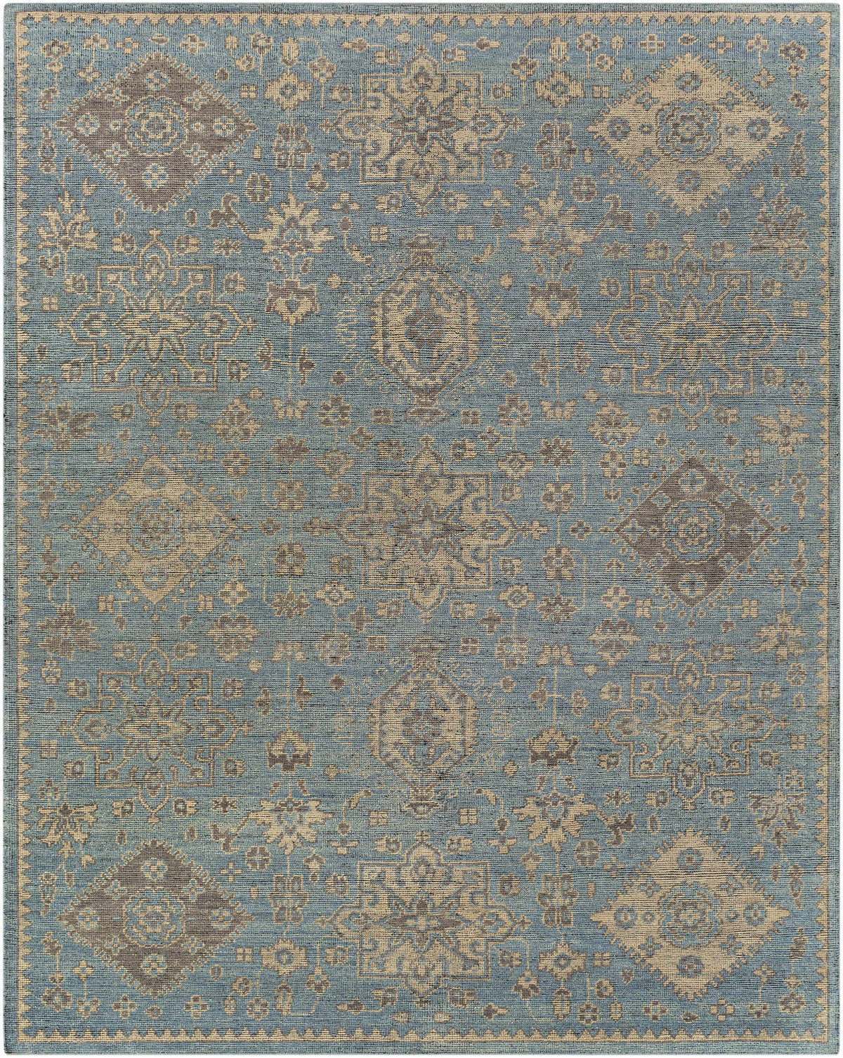 Light Blue Hand Knotted 100% Wool Traditional Rectangle Handmade rug, Indoor use only, no fringe, non-washable.