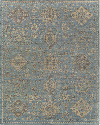 Light Blue Hand Knotted 100% Wool Traditional Rectangle Handmade rug, Indoor use only, no fringe, non-washable.