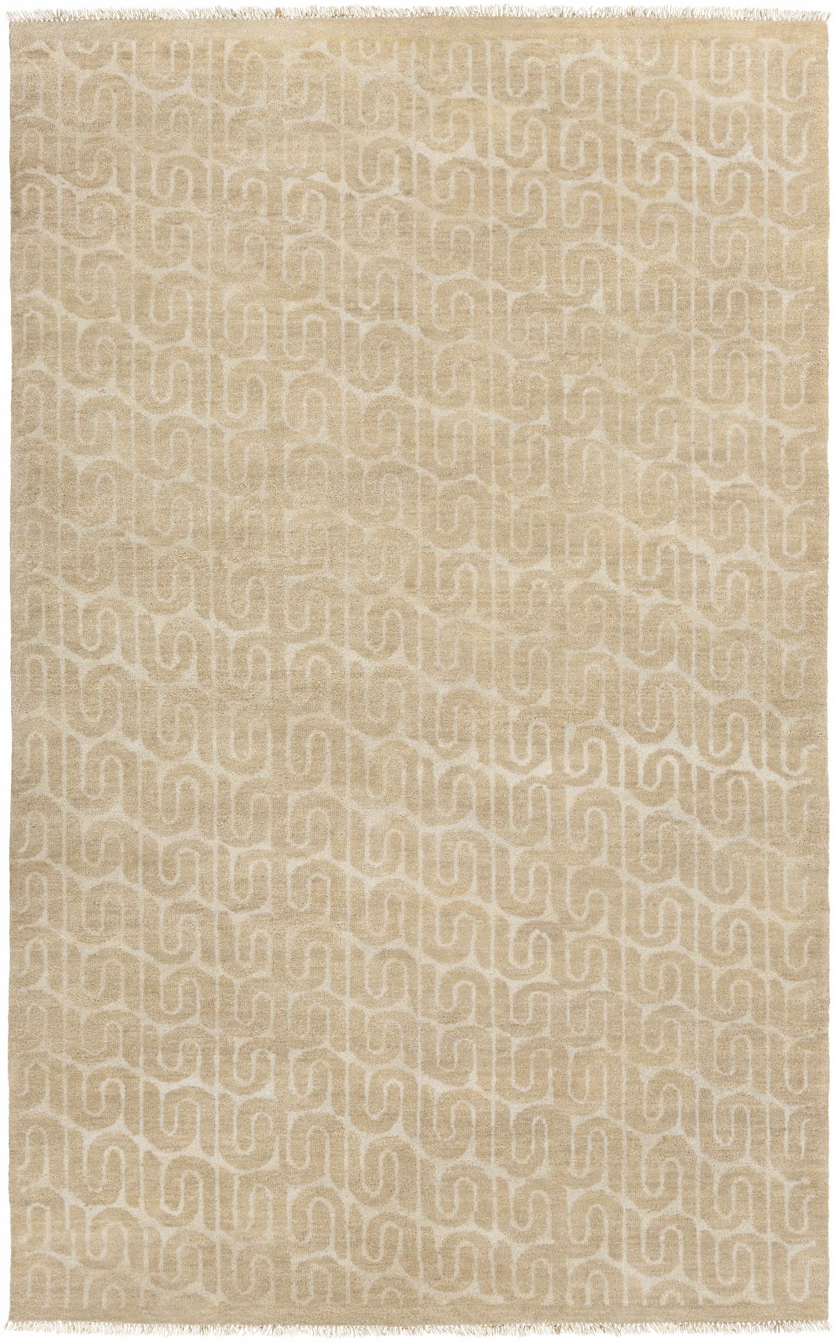 Tan Hand Knotted 100% Wool Cottage Rectangle Handmade rug, Indoor use only, has fringe, non-washable.