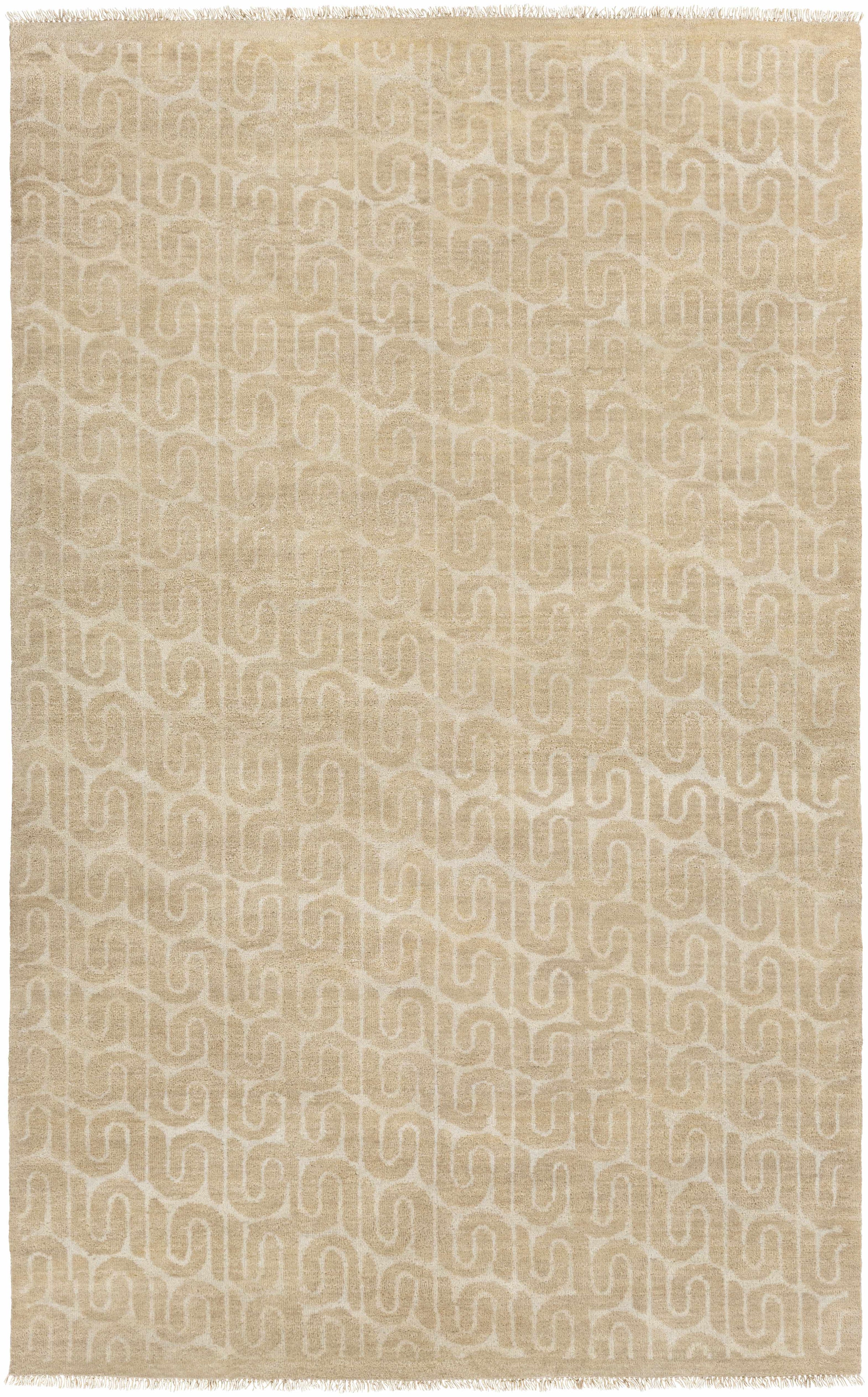 Tan Hand Knotted 100% Wool Cottage Rectangle Handmade rug, Indoor use only, has fringe, non-washable.