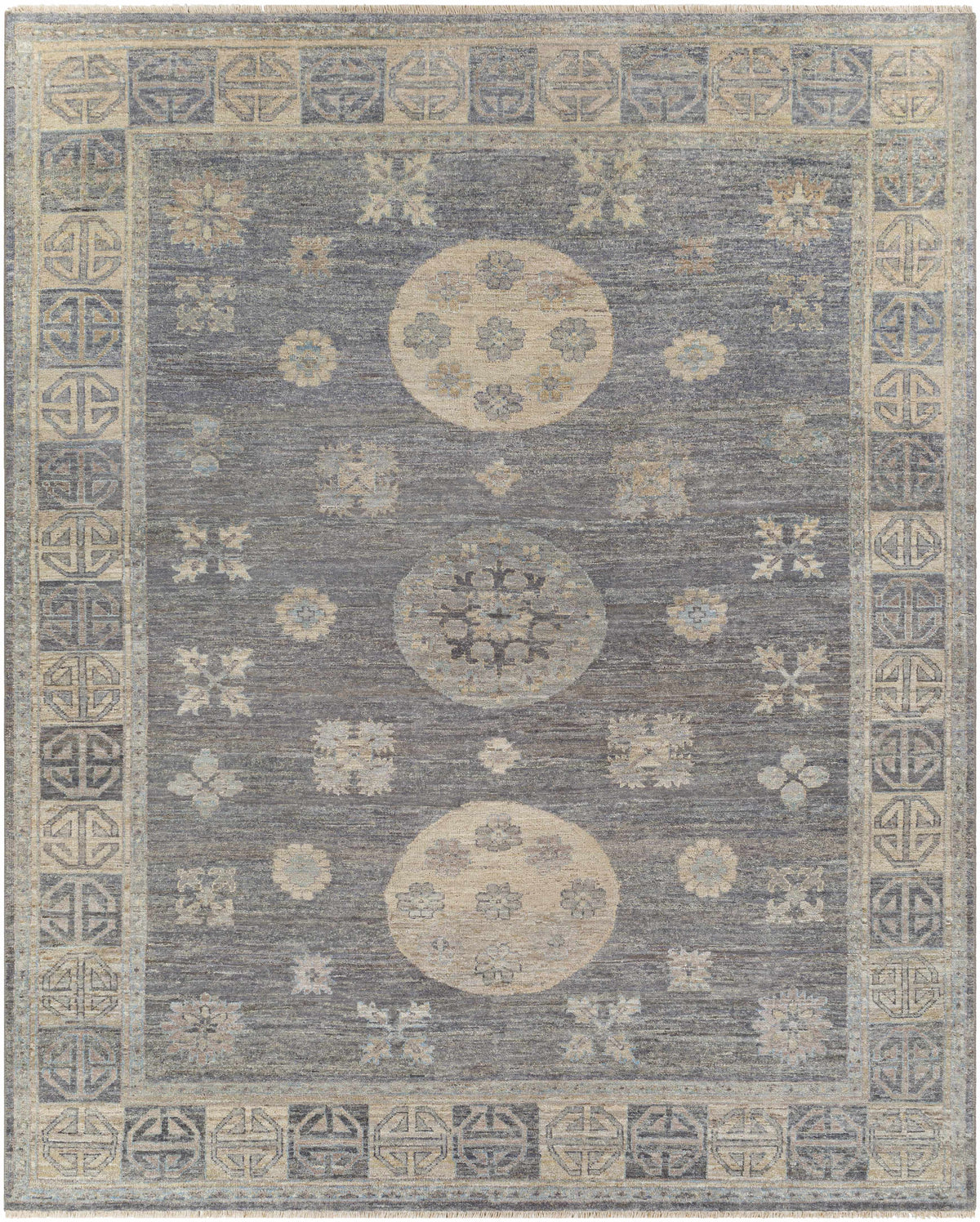 Dark Blue Hand Knotted 100% Wool Traditional Rectangle Handmade rug, Indoor use only, has fringe, non-washable.