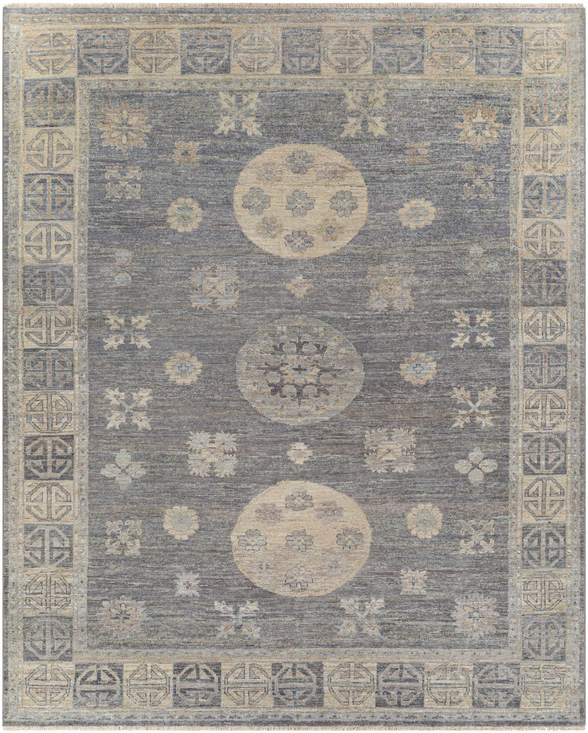 Dark Blue Hand Knotted 100% Wool Traditional Rectangle Handmade rug, Indoor use only, has fringe, non-washable.