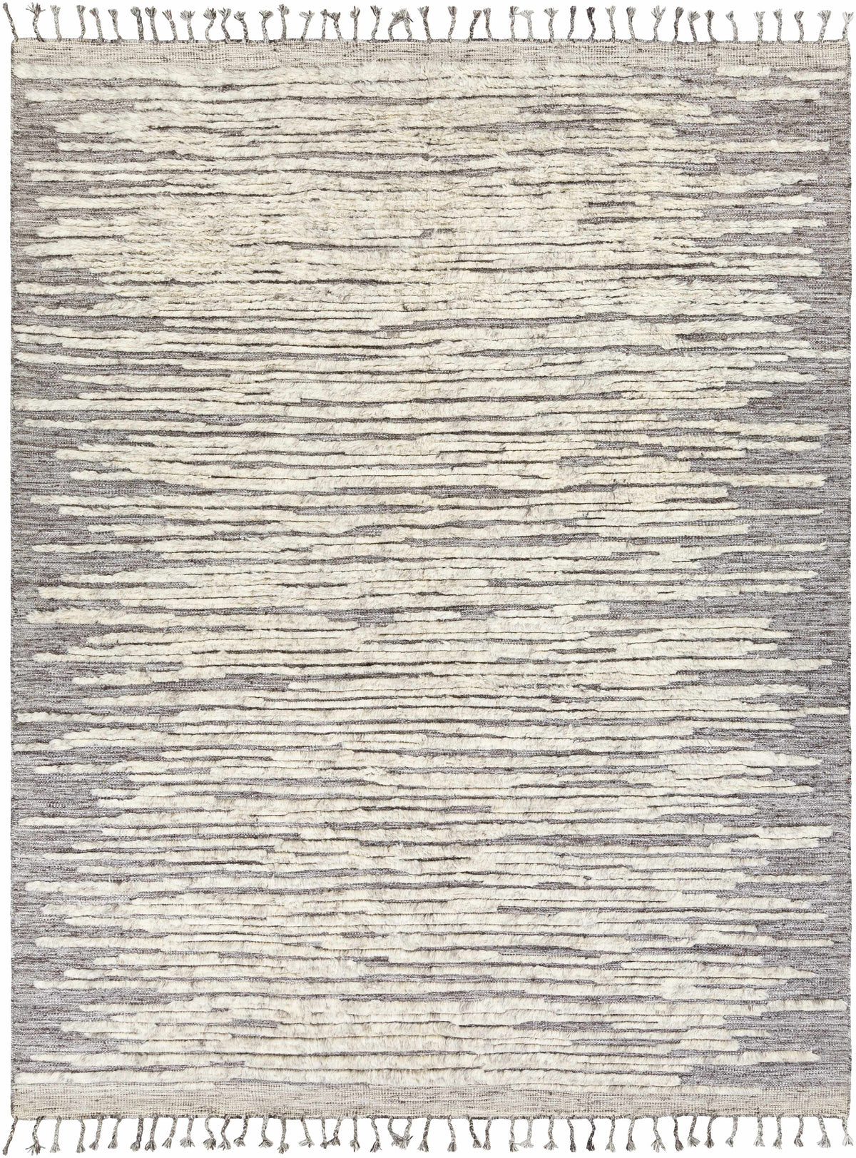 Charcoal Hand Knotted 80% Wool, 20% Viscose Global Rectangle Handmade rug, Indoor use only, has fringe, non-washable.