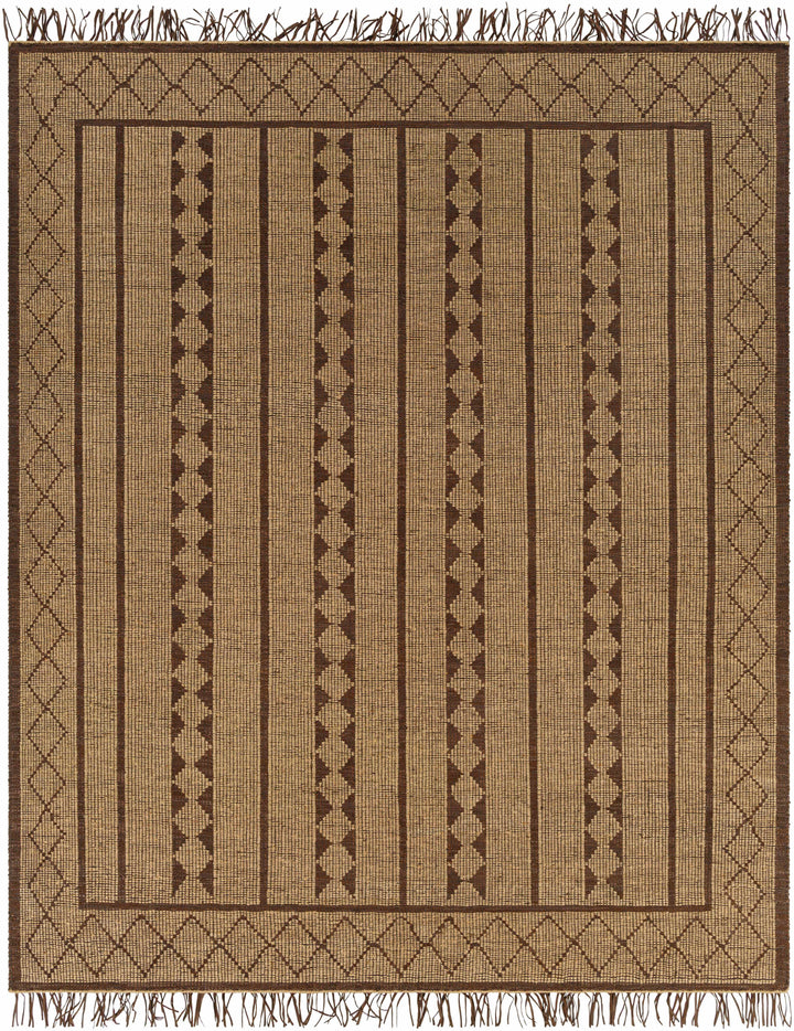 Tan Hand Woven 70% Jute, 30% Leather Global Rectangle Handmade rug, Indoor use only, has fringe, non-washable. runner also available