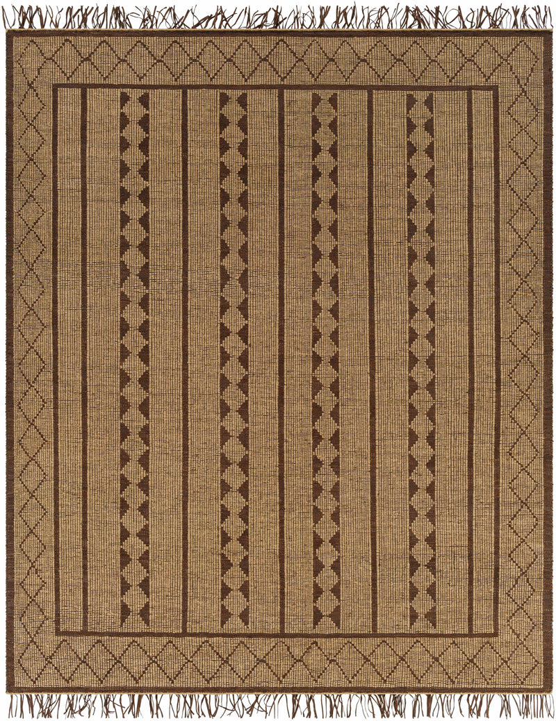 Tan Hand Woven 70% Jute, 30% Leather Global Rectangle Handmade rug, Indoor use only, has fringe, non-washable. runner also available