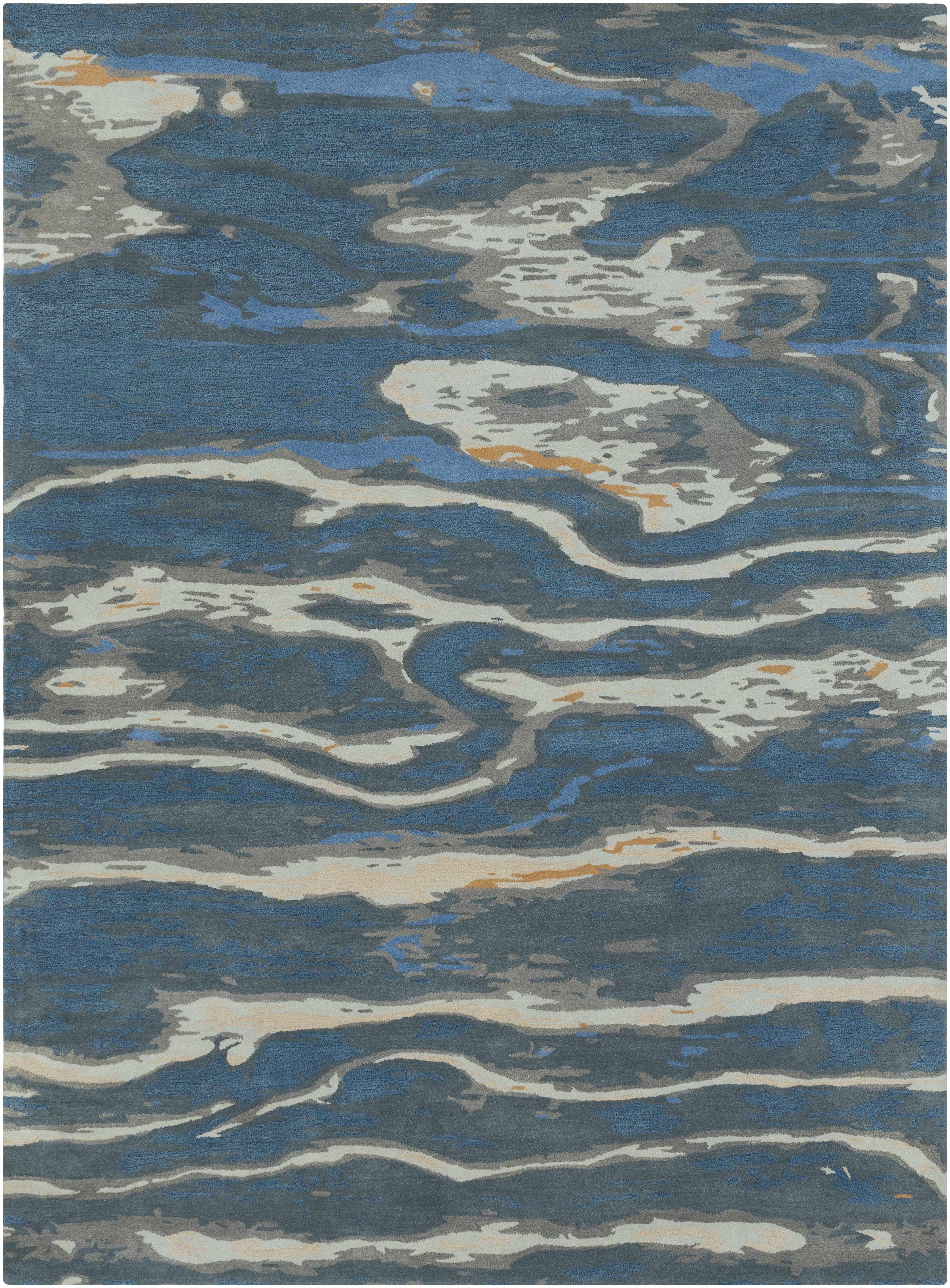 Blue Hand Tufted 100% Wool Modern Rectangle Handmade rug, Indoor use only, no fringe, non-washable. round also available