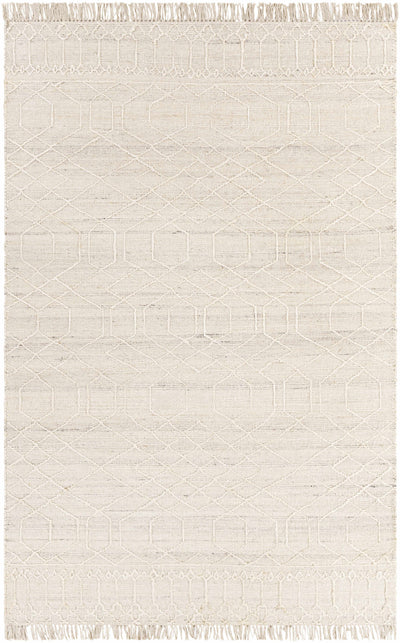 Light Beige Hand Woven 60% Jute, 40% Wool Global Rectangle Handmade rug, Indoor use only, has fringe, non-washable.