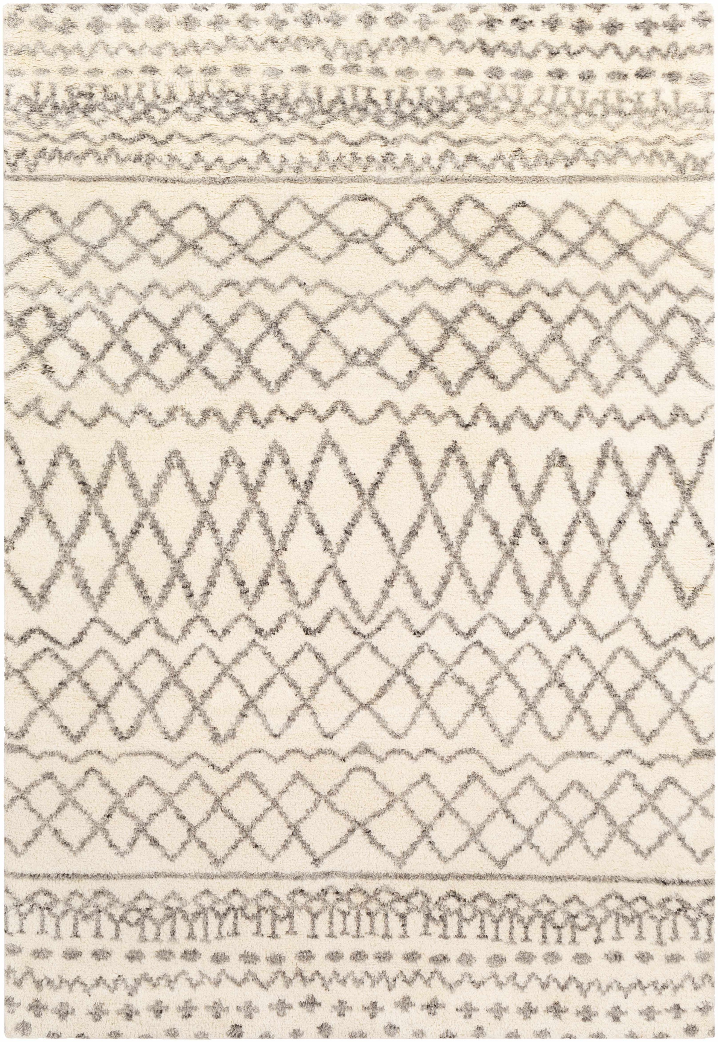 Ivory Hand Knotted 100% Wool Global Rectangle Handmade rug, Indoor use only, no fringe, non-washable.
