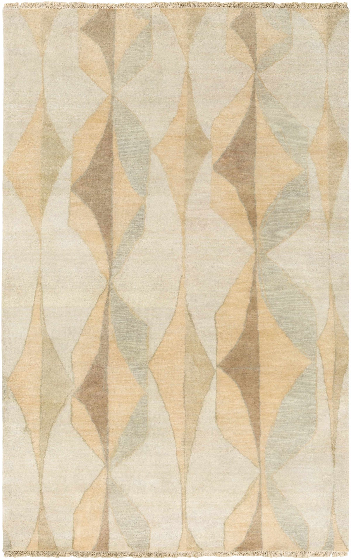 Light Brown Hand Knotted 100% Wool Modern Rectangle Handmade rug, Indoor use only, has fringe, non-washable.