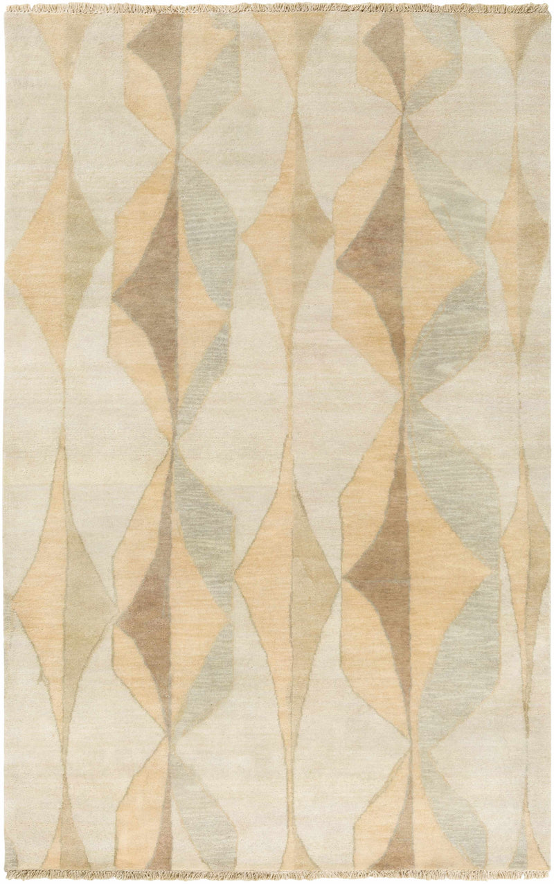 Light Brown Hand Knotted 100% Wool Modern Rectangle Handmade rug, Indoor use only, has fringe, non-washable.