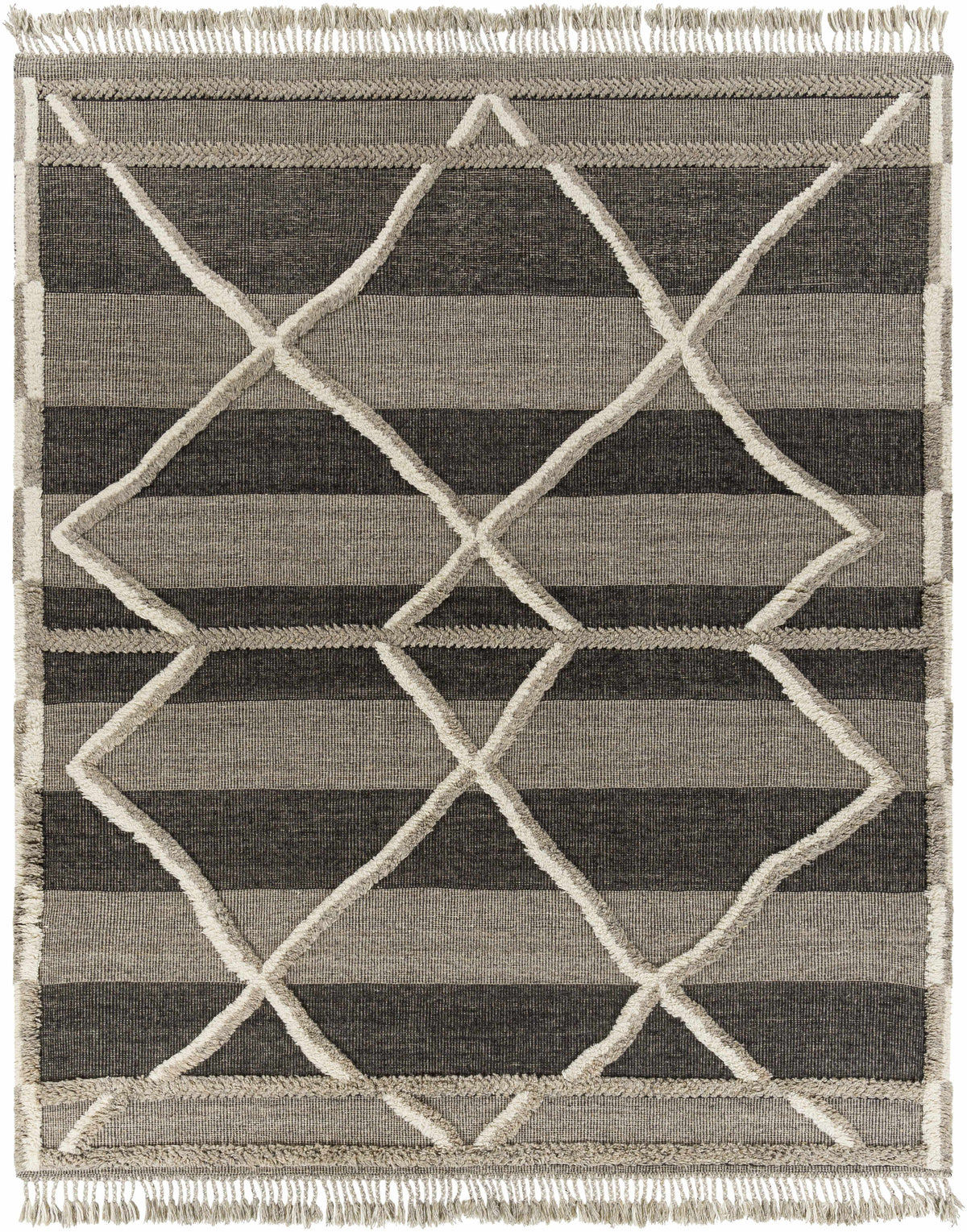 Gray Hand Knotted 100% Wool Global Rectangle Handmade rug, Indoor use only, has fringe, non-washable.