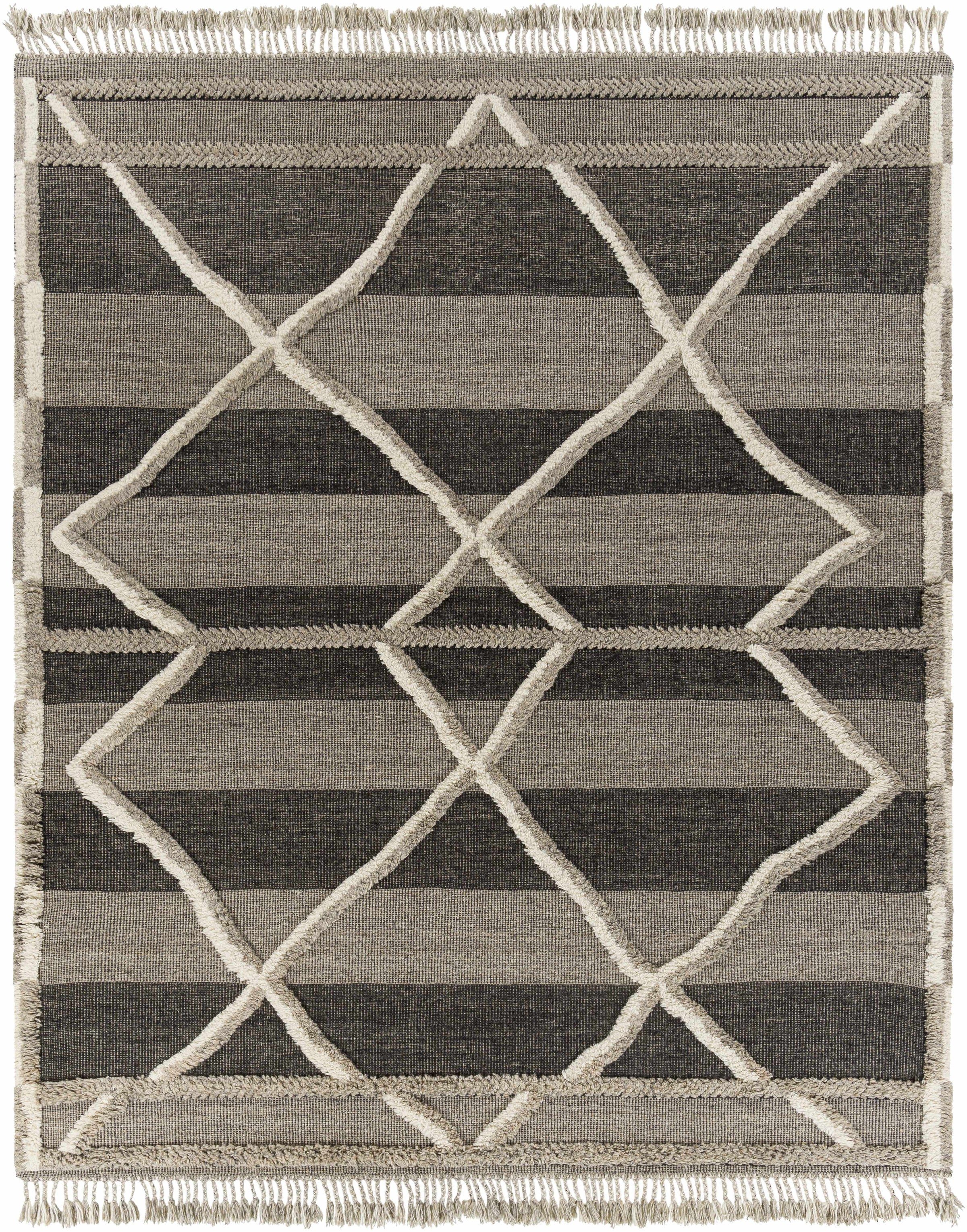 Gray Hand Knotted 100% Wool Global Rectangle Handmade rug, Indoor use only, has fringe, non-washable.
