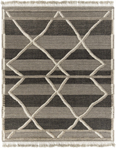Gray Hand Knotted 100% Wool Global Rectangle Handmade rug, Indoor use only, has fringe, non-washable.