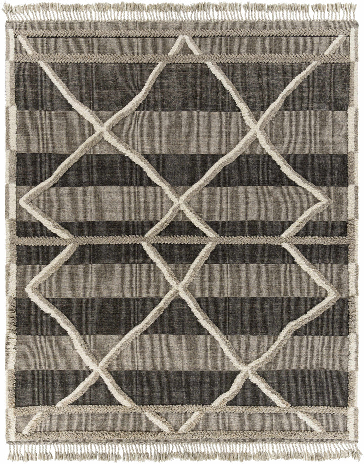 Gray Hand Knotted 100% Wool Global Rectangle Handmade rug, Indoor use only, has fringe, non-washable.