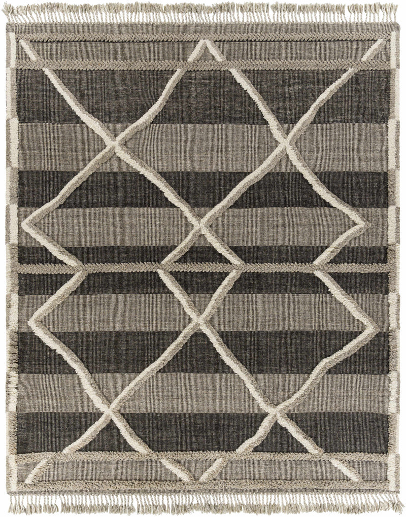 Gray Hand Knotted 100% Wool Global Rectangle Handmade rug, Indoor use only, has fringe, non-washable.