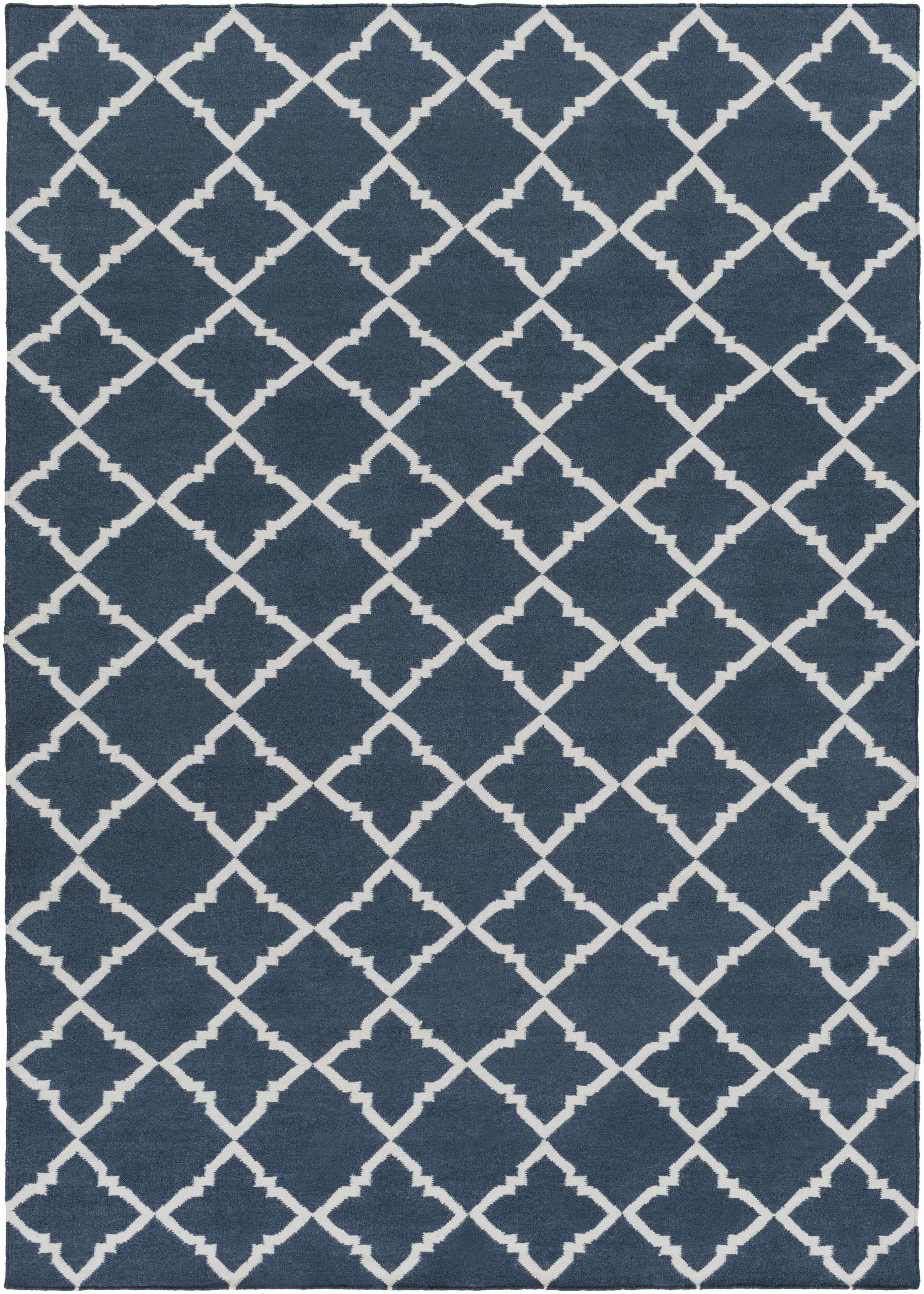 Dark Blue Hand Woven 100% Wool Modern Rectangle Handmade rug, Indoor use only, no fringe, non-washable.