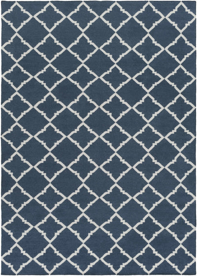 Dark Blue Hand Woven 100% Wool Modern Rectangle Handmade rug, Indoor use only, no fringe, non-washable.