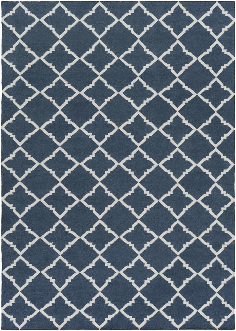Dark Blue Hand Woven 100% Wool Modern Rectangle Handmade rug, Indoor use only, no fringe, non-washable.