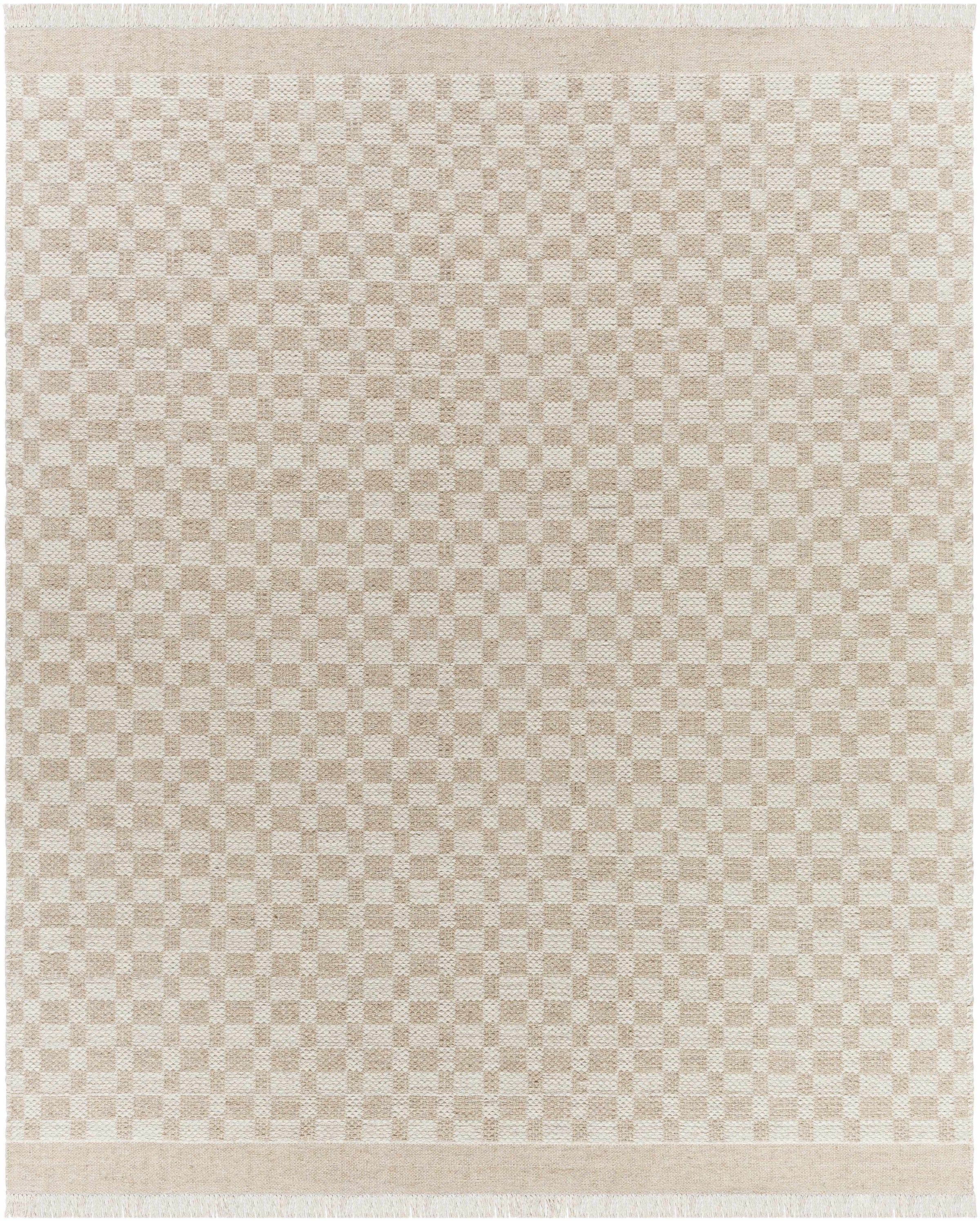 Tan Hand Woven 100% Wool Cottage Rectangle Handmade rug, Indoor use only, has fringe, non-washable. runner also available