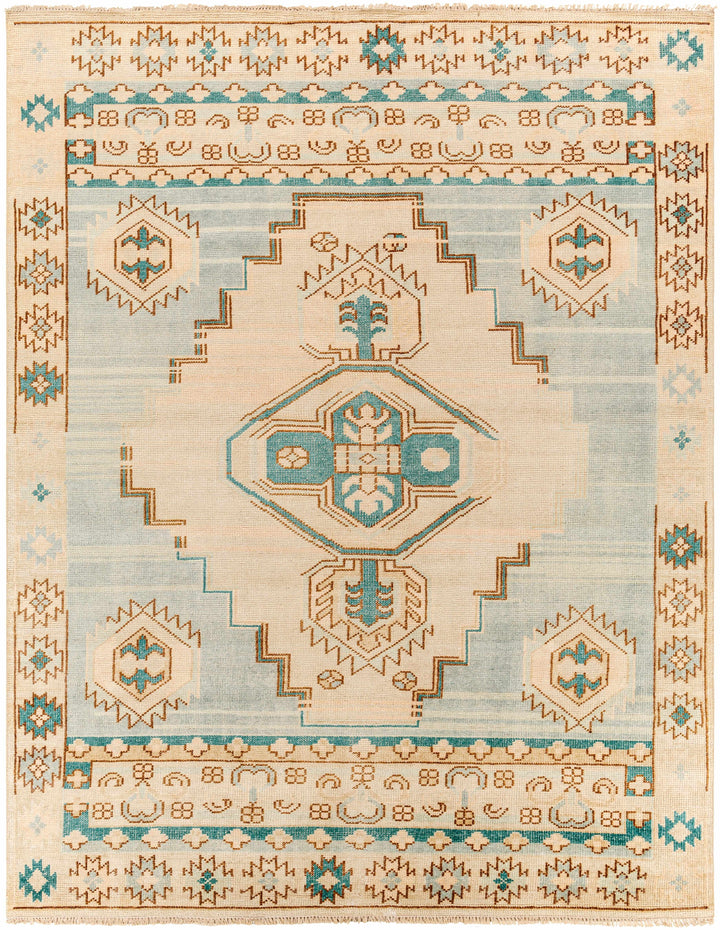 Teal Hand Knotted 70% Wool, 30% Viscose Traditional Rectangle Handmade rug, Indoor use only, has fringe, non-washable. runner also available