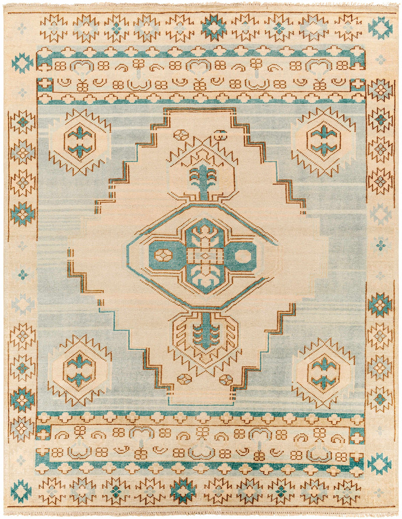 Teal Hand Knotted 70% Wool, 30% Viscose Traditional Rectangle Handmade rug, Indoor use only, has fringe, non-washable. runner also available
