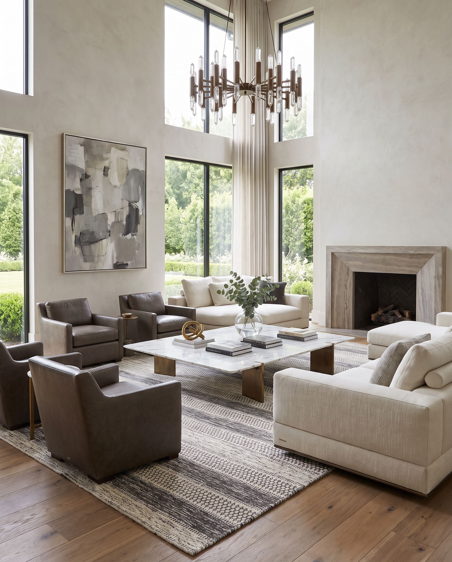Mardin MDI-2301 Hand Woven Rug as the centerpiece of a bright luxury living room — a hand woven global area rug in black and ivory tones