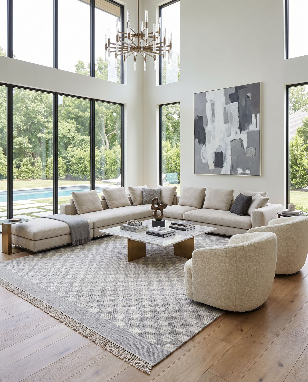 Mardin MDI-2341 Hand Woven Rug as the centerpiece of a bright luxury living room — a hand woven cottage area rug in ivory tones