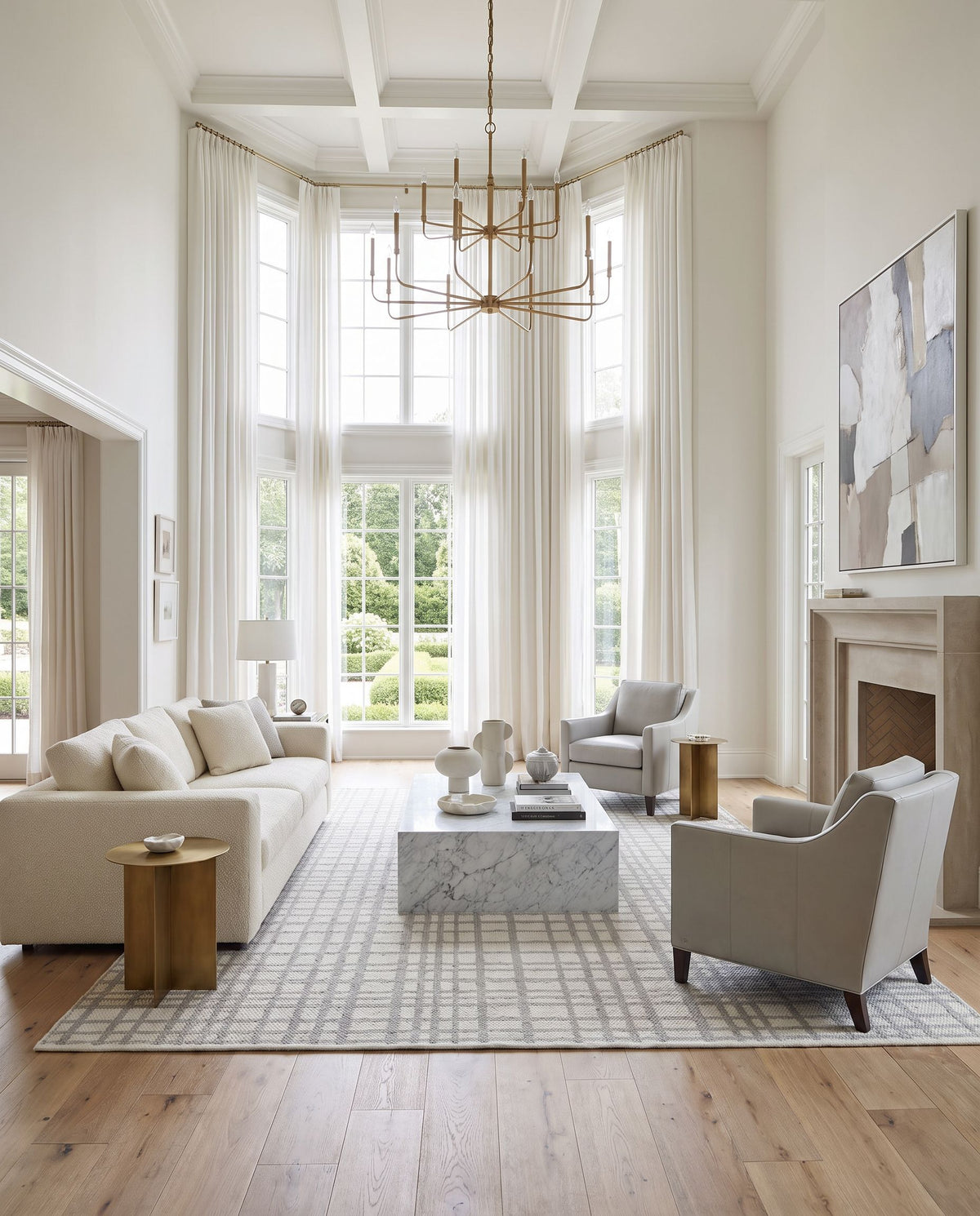 Mardin MDI-2355 Hand Woven Rug as the centerpiece of a bright luxury living room — a hand woven cottage area rug in ivory tones