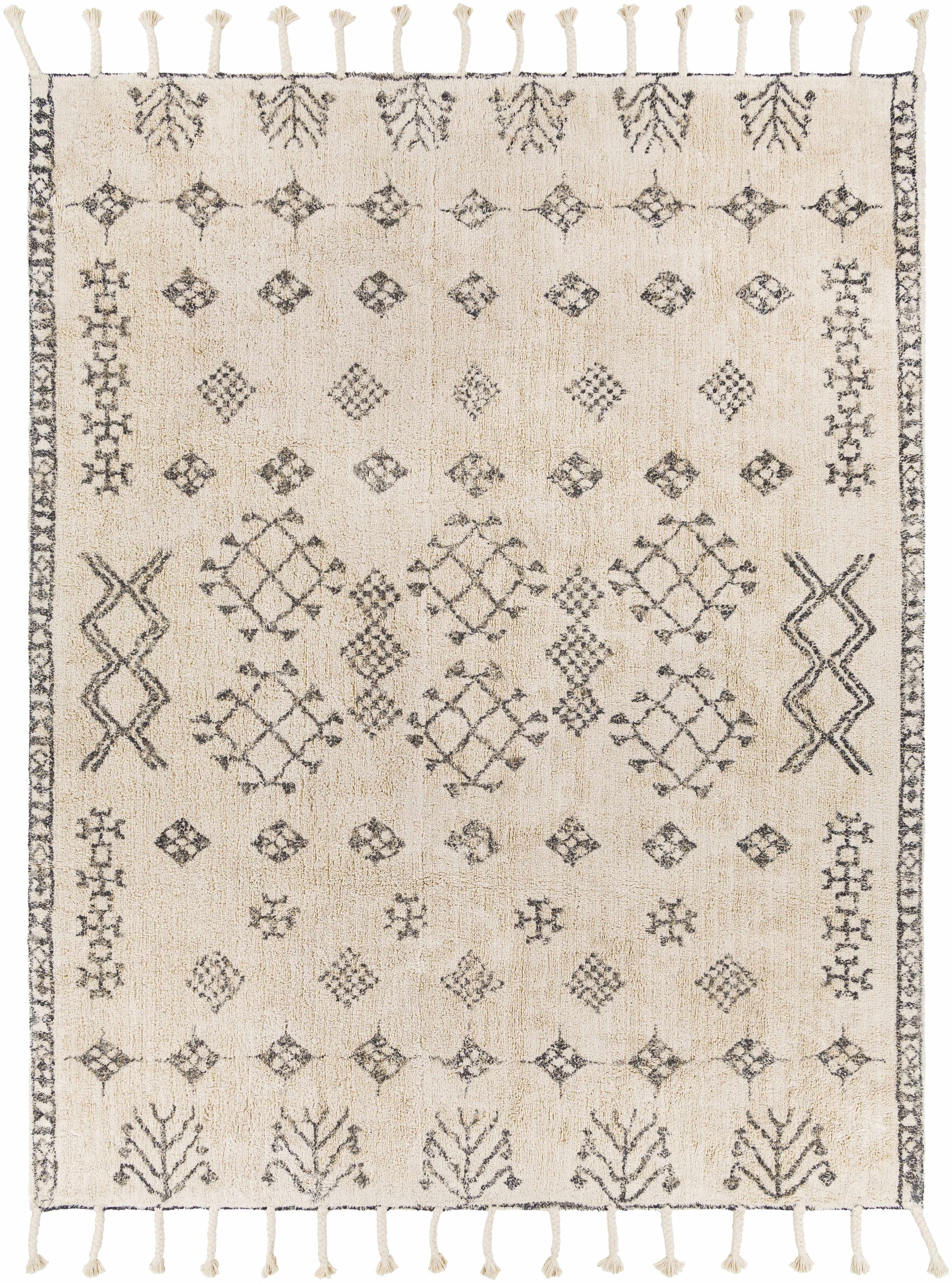 Charcoal Hand Woven 100% Cotton Global Rectangle Handmade rug, Indoor use only, has fringe, non-washable.