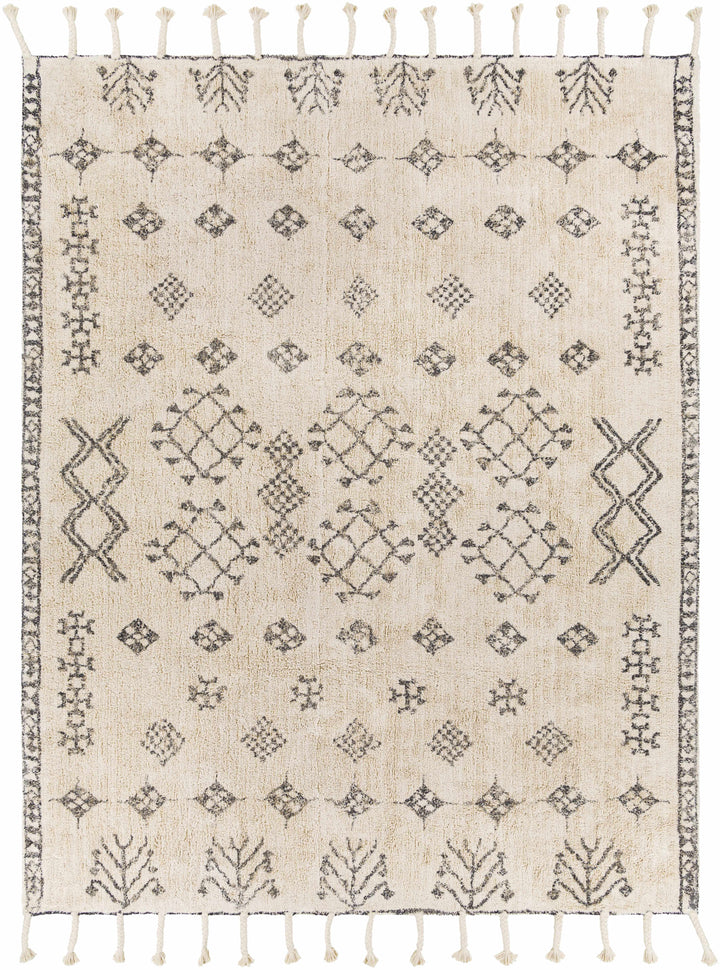 Charcoal Hand Woven 100% Cotton Global Rectangle Handmade rug, Indoor use only, has fringe, non-washable.