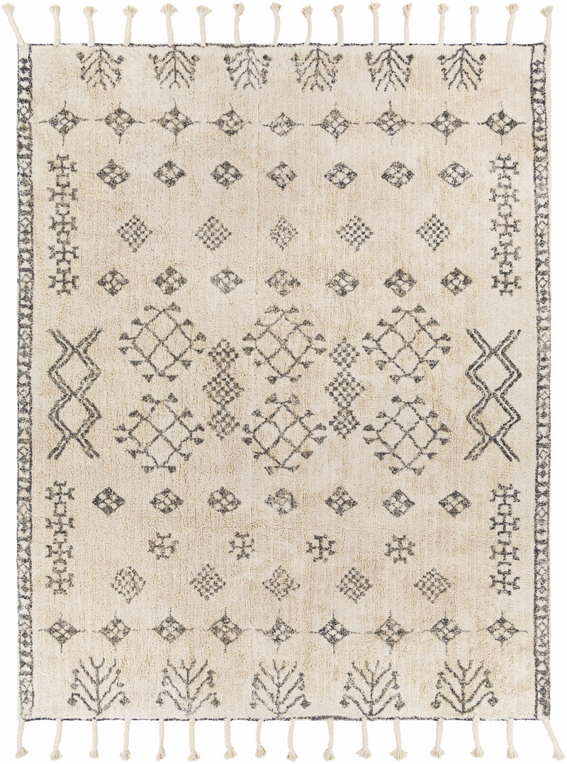 Charcoal Hand Woven 100% Cotton Global Rectangle Handmade rug, Indoor use only, has fringe, non-washable.