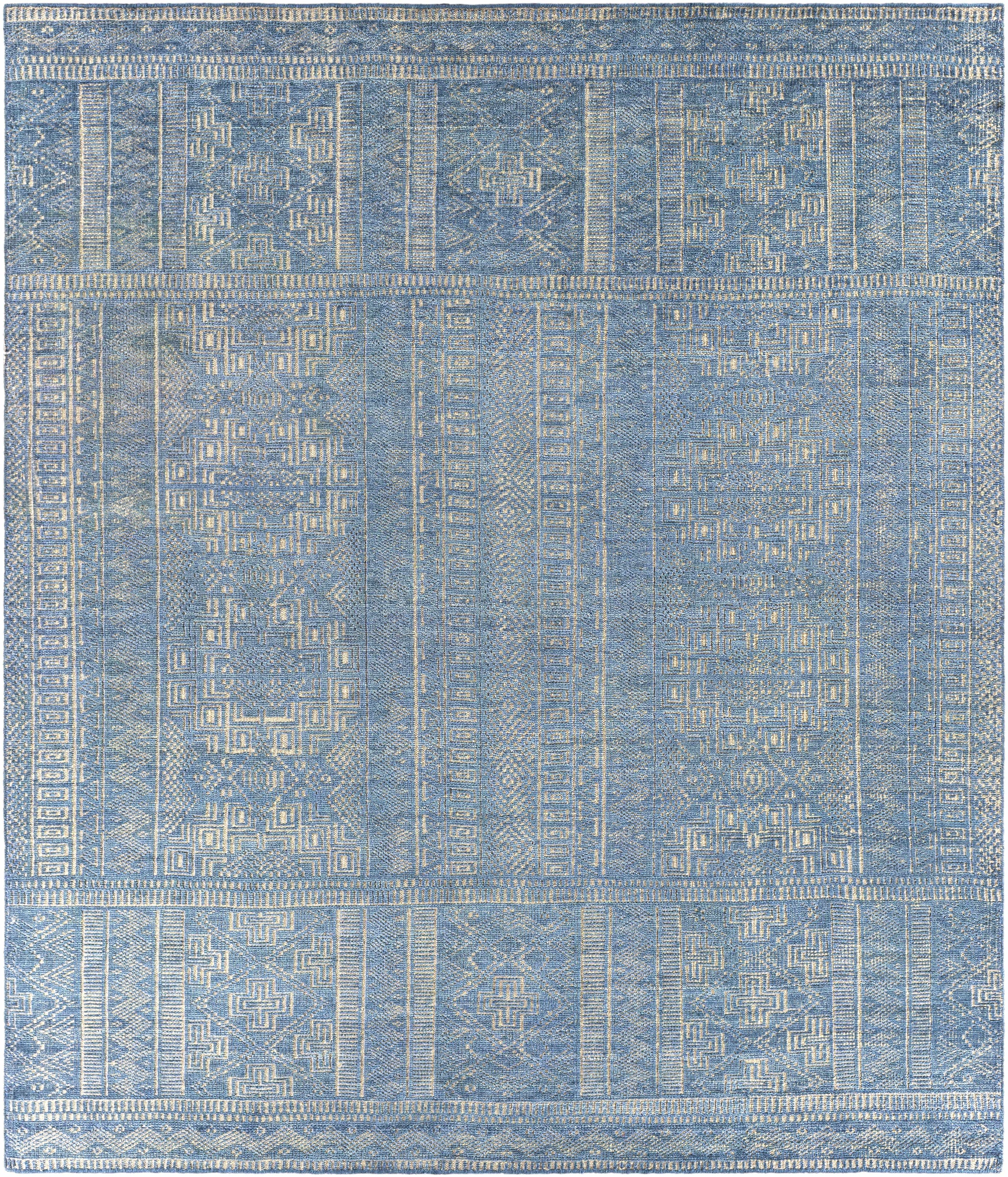 Blue Hand Knotted 80% Viscose, 20% Wool Traditional Rectangle Handmade rug, Indoor use only, no fringe, non-washable. runner also available