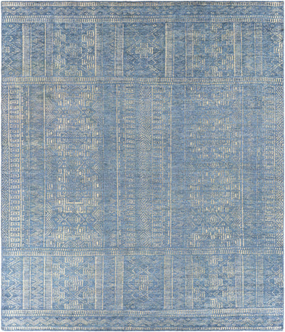 Blue Hand Knotted 80% Viscose, 20% Wool Traditional Rectangle Handmade rug, Indoor use only, no fringe, non-washable. runner also available