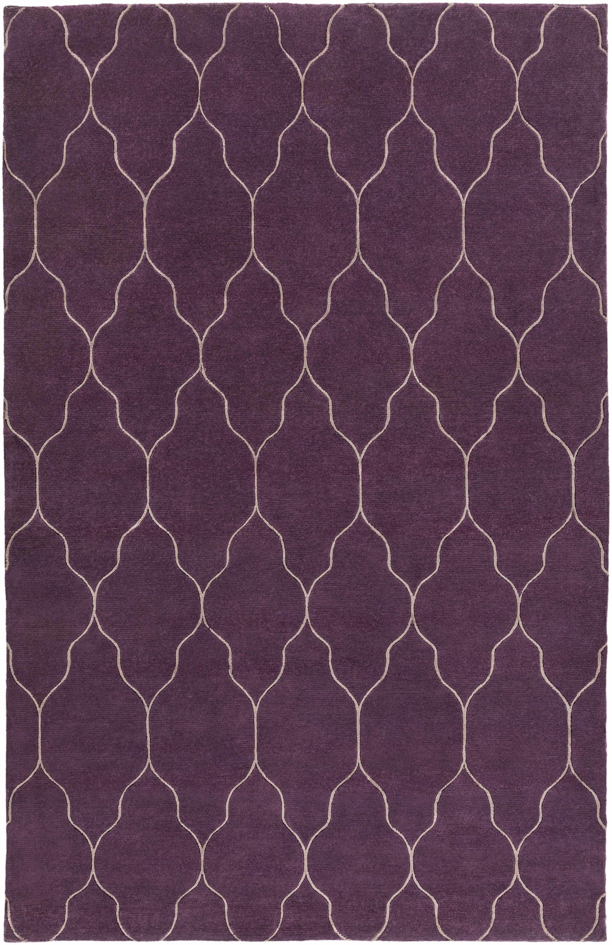 Plum Hand Knotted 100% Wool Modern Rectangle Handmade rug, Indoor use only, no fringe, non-washable.