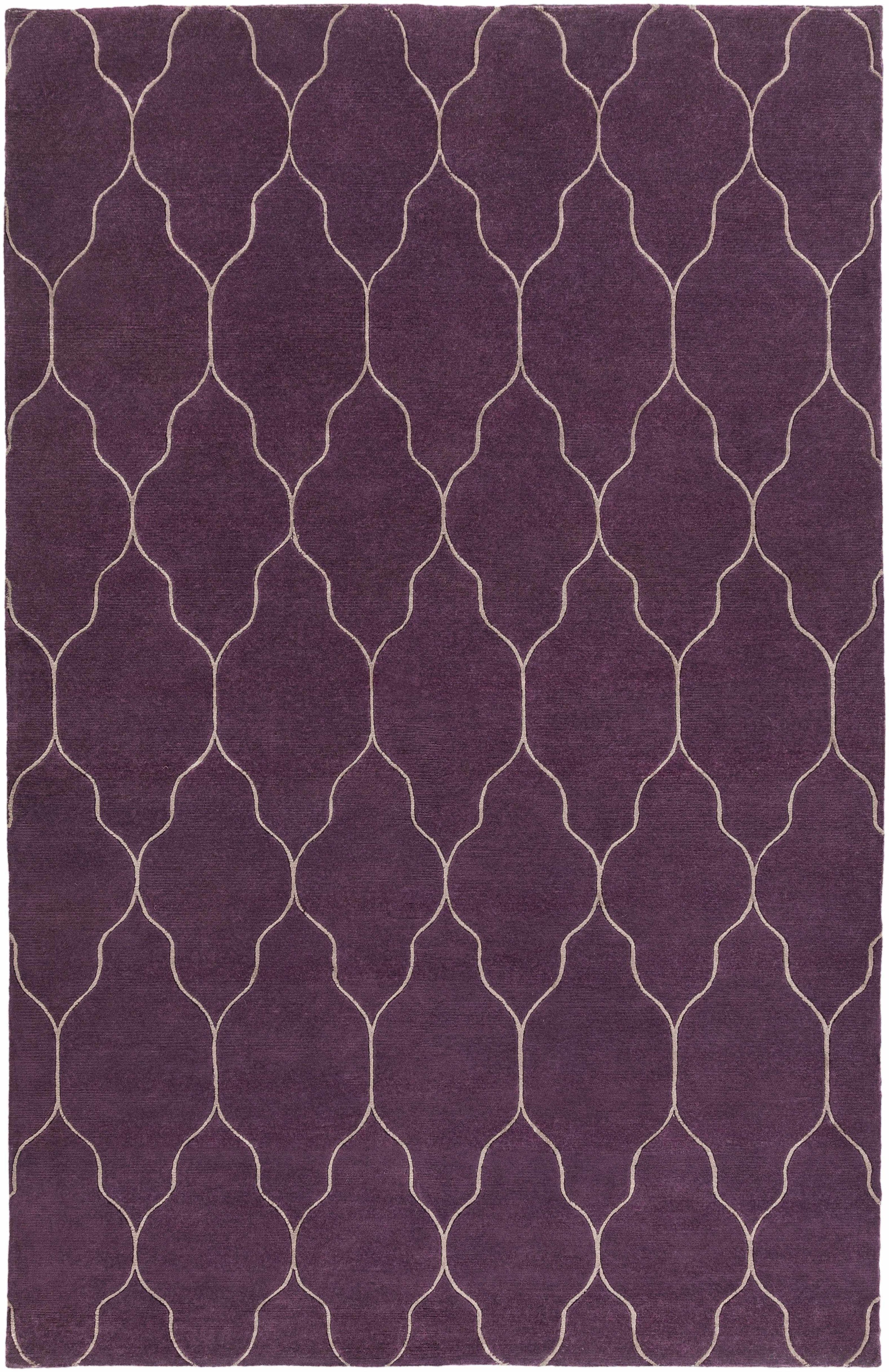Plum Hand Knotted 100% Wool Modern Rectangle Handmade rug, Indoor use only, no fringe, non-washable.
