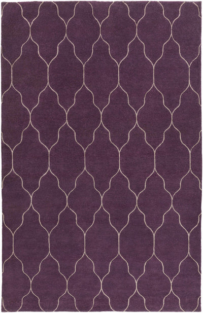 Plum Hand Knotted 100% Wool Modern Rectangle Handmade rug, Indoor use only, no fringe, non-washable.