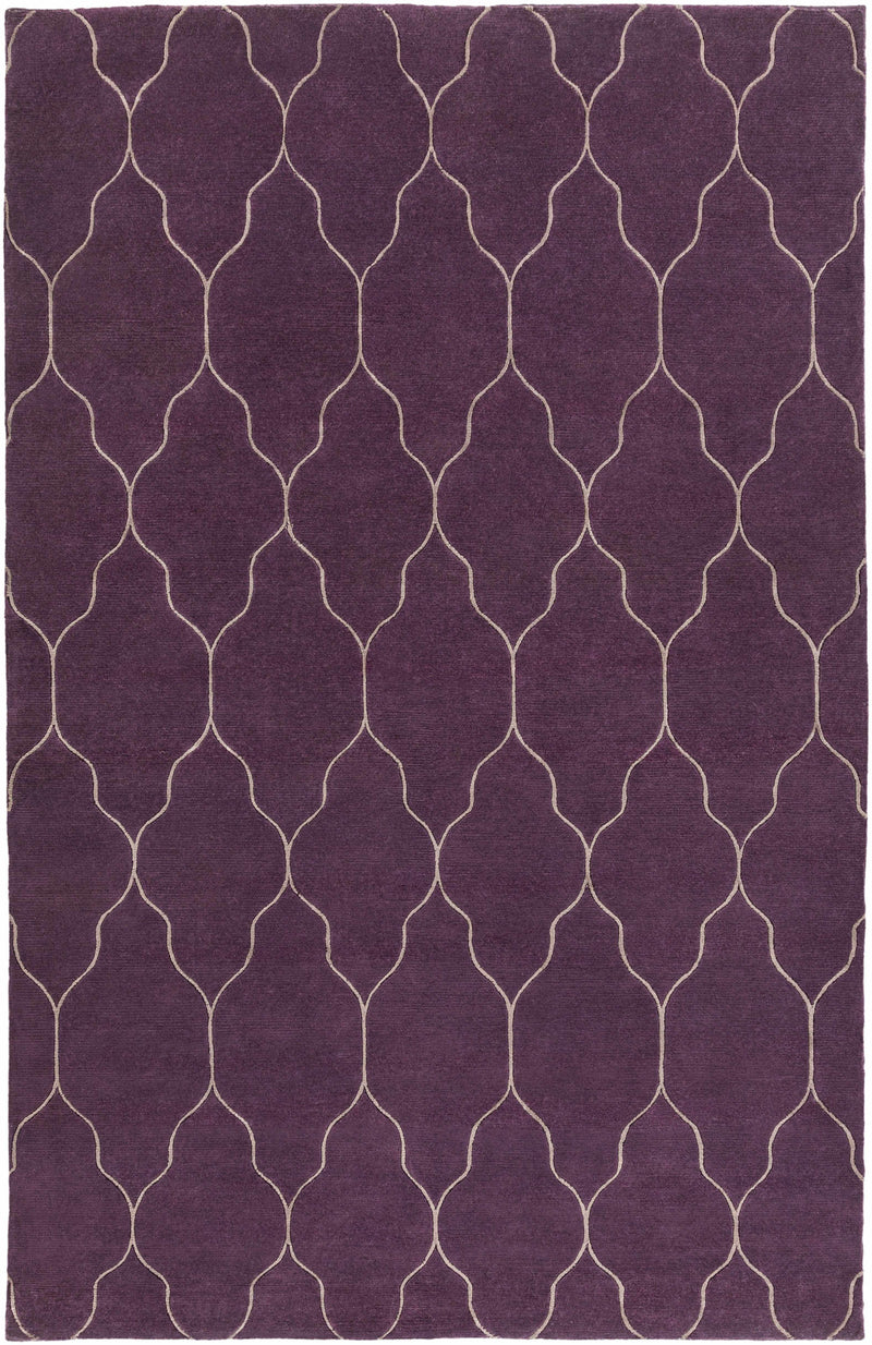 Plum Hand Knotted 100% Wool Modern Rectangle Handmade rug, Indoor use only, no fringe, non-washable.