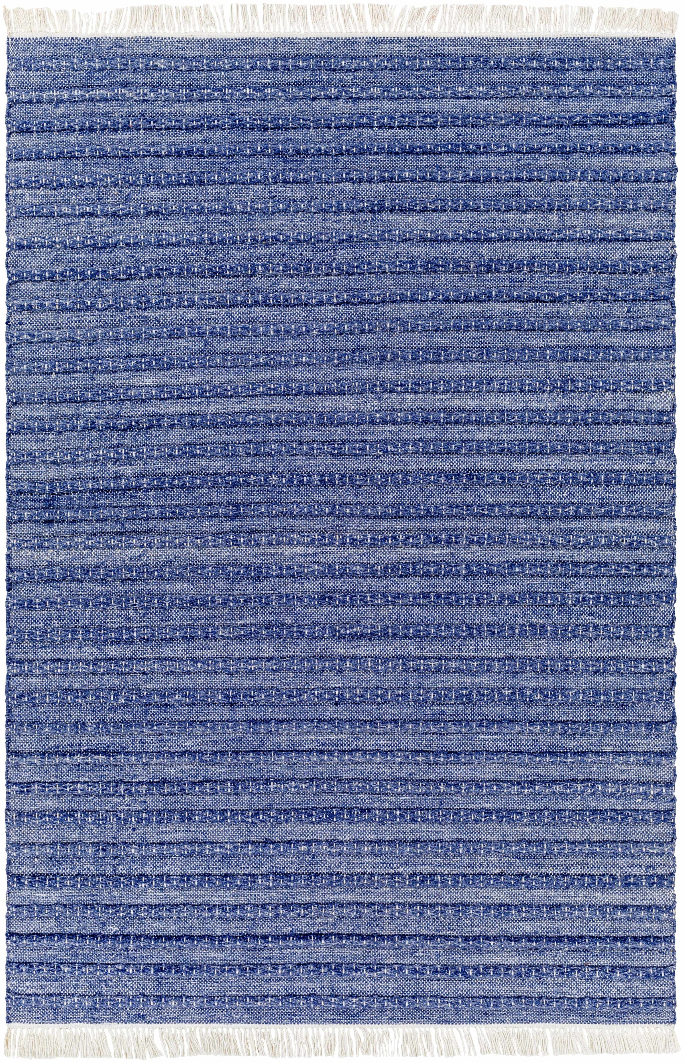Dark Blue Hand Woven 100% Recycled PET Yarn Modern Rectangle Handmade rug, Indoor use only, has fringe, non-washable. runner also available