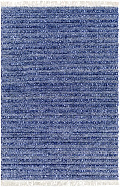 Dark Blue Hand Woven 100% Recycled PET Yarn Modern Rectangle Handmade rug, Indoor use only, has fringe, non-washable. runner also available