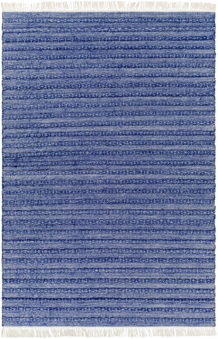 Dark Blue Hand Woven 100% Recycled PET Yarn Modern Rectangle Handmade rug, Indoor use only, has fringe, non-washable. runner also available