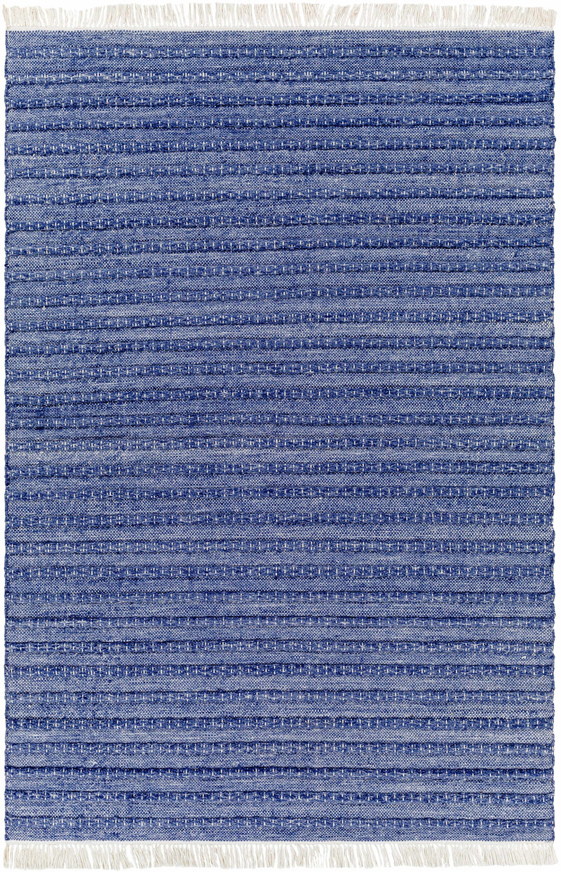 Dark Blue Hand Woven 100% Recycled PET Yarn Modern Rectangle Handmade rug, Indoor use only, has fringe, non-washable. runner also available