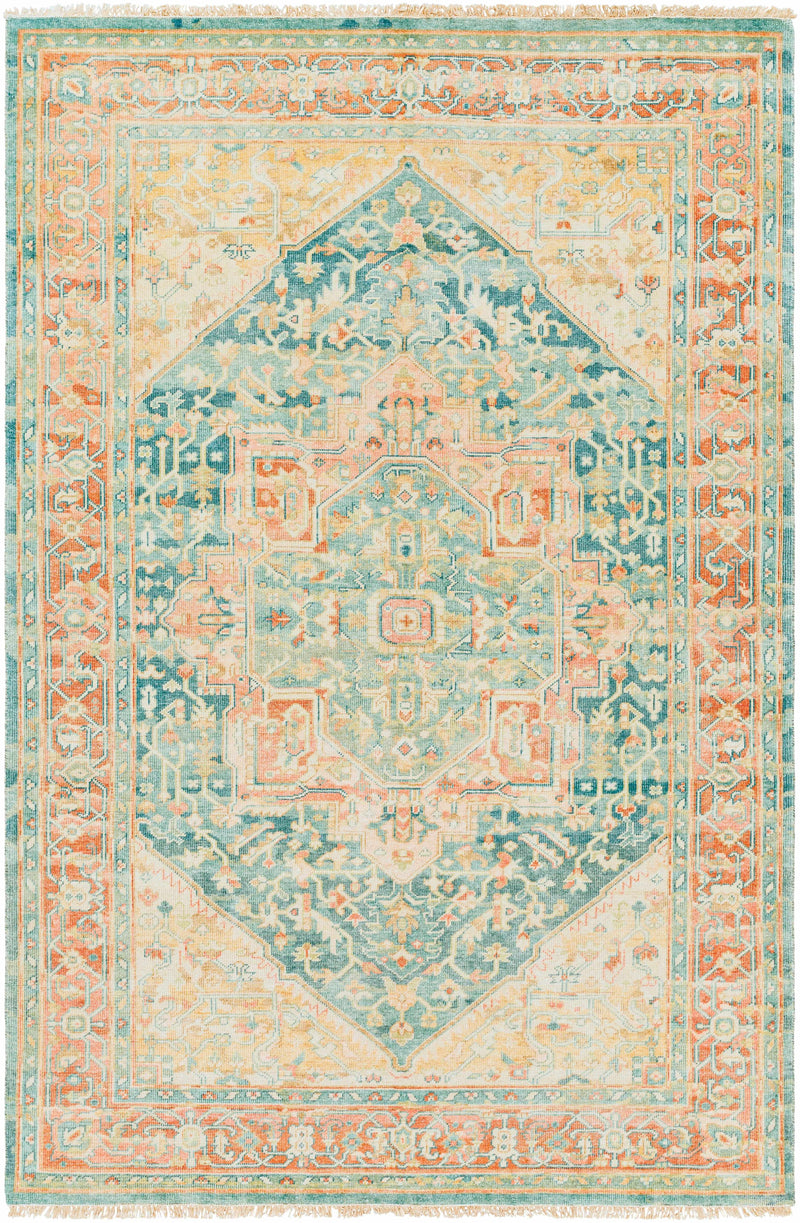 Saffron Hand Knotted 70% Wool, 30% Viscose Traditional Rectangle Handmade rug, Indoor use only, has fringe, non-washable.