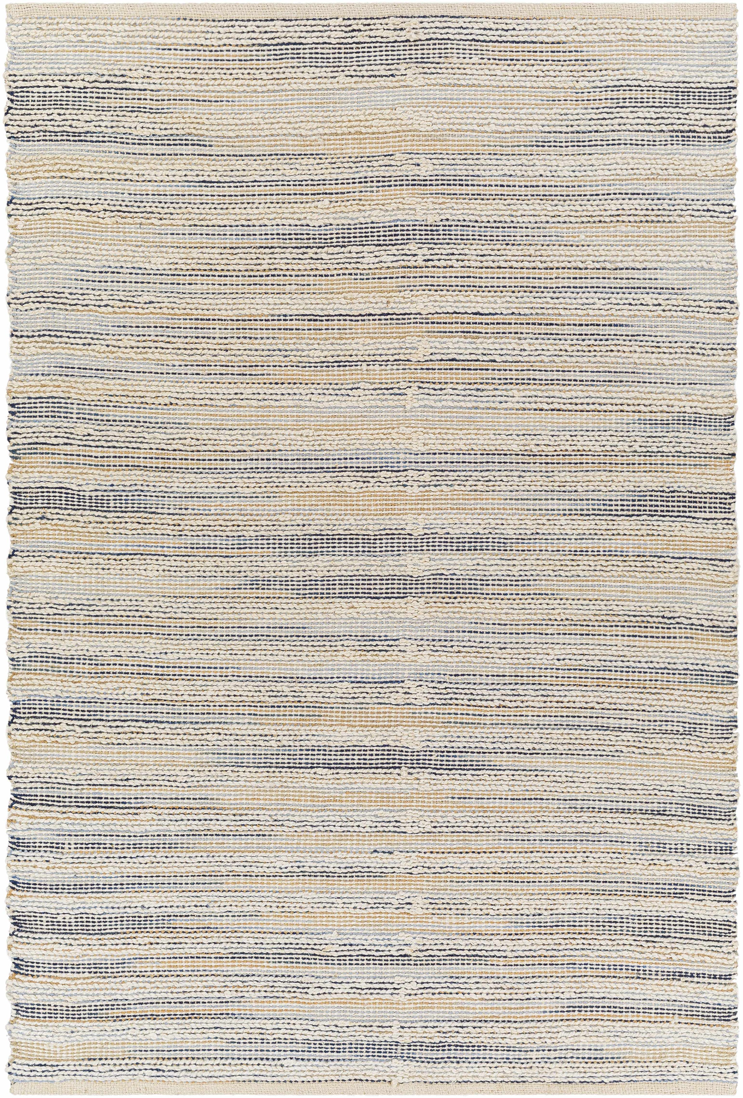 Blue Hand Woven 70% Jute, 30% Cotton Cottage Rectangle Handmade rug, Indoor use only, no fringe, non-washable.