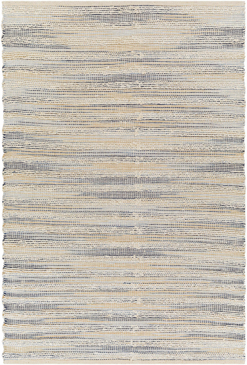 Blue Hand Woven 70% Jute, 30% Cotton Cottage Rectangle Handmade rug, Indoor use only, no fringe, non-washable.