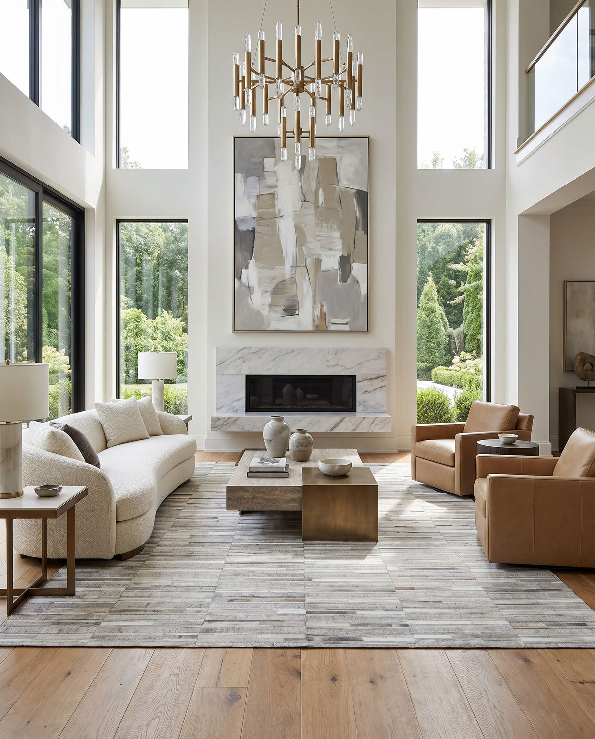 Medora MOD-1029 Hand Crafted Rug as the centerpiece of a bright luxury living room — a hand crafted contemporary area rug in natural gray tones