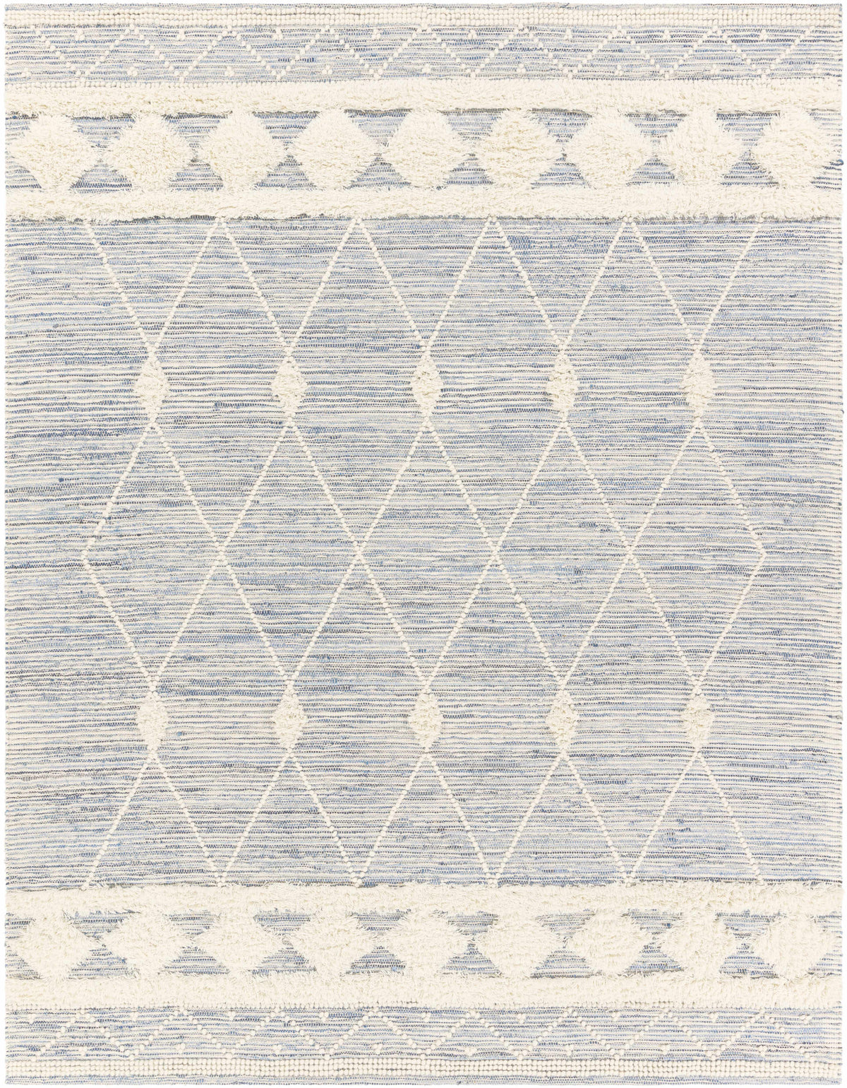 Blue Hand Woven 60% Wool, 40% Cotton Global Rectangle Handmade rug, Indoor use only, no fringe, non-washable.